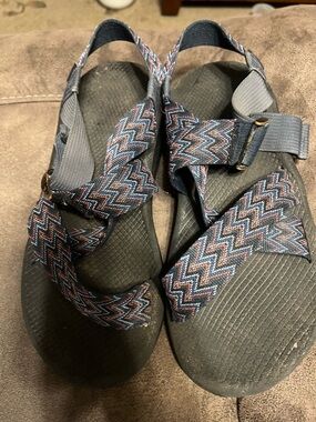 Chaco Men’s Gray Sandals with Blue/Red Zigzag Straps